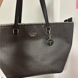 Guess Black Structured Tote Bag with Silver Hardware